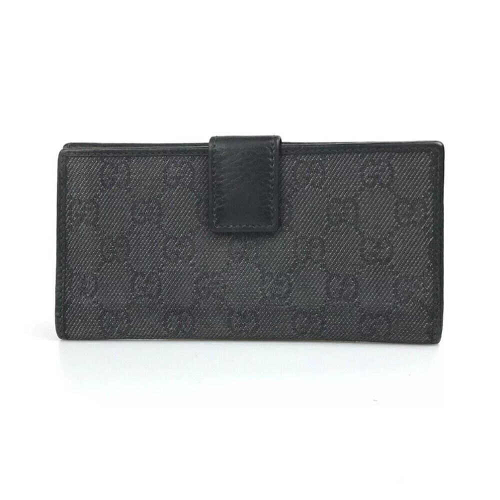 GUCCI WALLET BI FOLD 143389 0959 GG CANVAS Black Leather Authentic - Picture 5 of 11